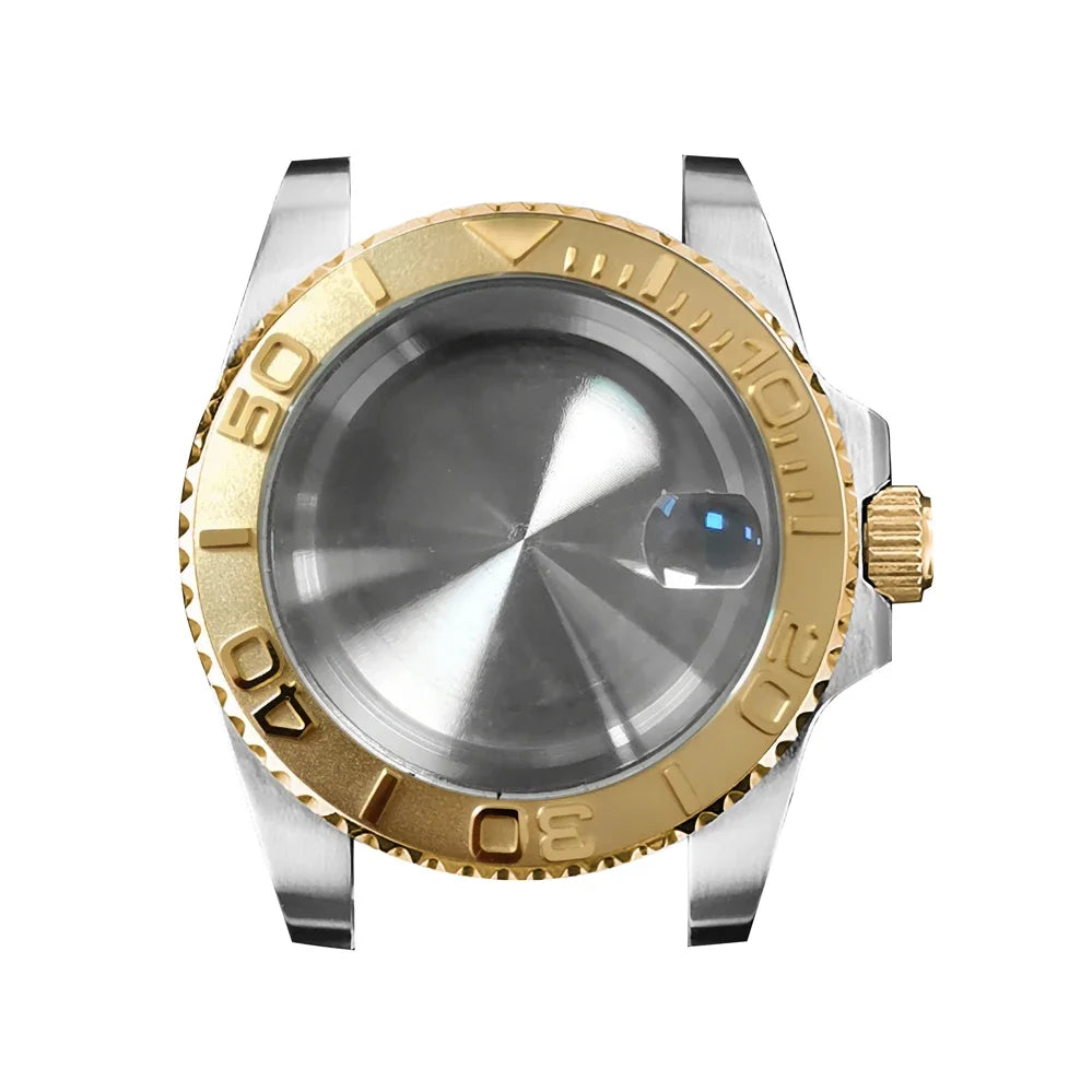 40mm Steel Gold Edge Watch Case Sapphire Date Magnifying Glass for NH35/NH36