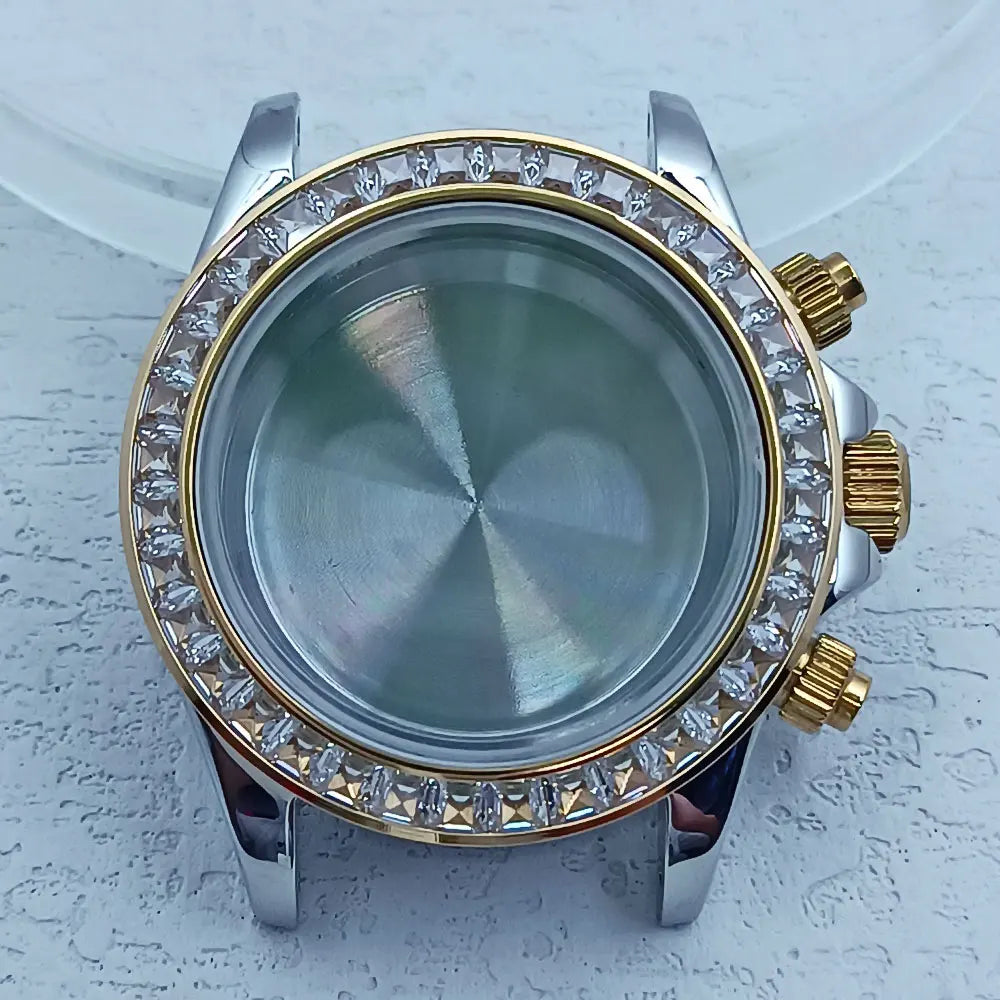 39.3mm Stainless Steel Watch Case Dtn Color Diamond Bezel 20mm Strap for VK63