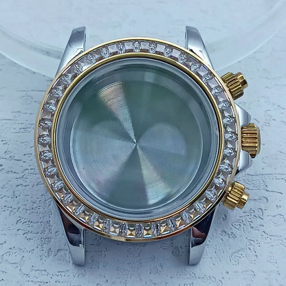 39.3mm Stainless Steel Watch Case Dtn Color Diamond Bezel 20mm Strap for VK63