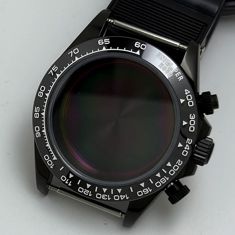 316L Steel 39mm Black Watch Case Sapphire Glass Ceramic/Steel Bezel Fit VK63