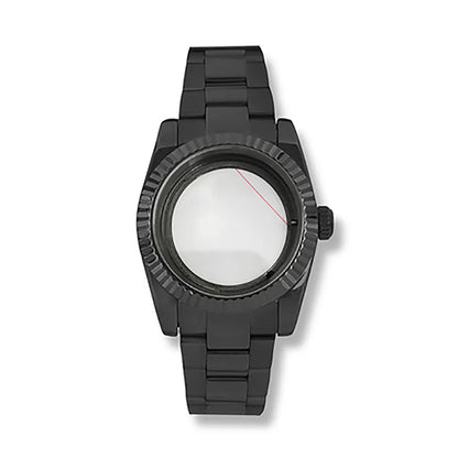 36/39mm Black Watch Case + Strap for NH35/36 Transparent Bottom Sapphire Glass