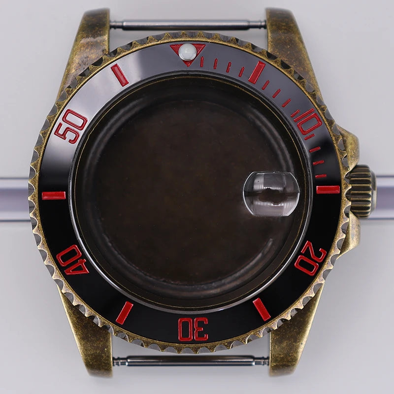 Bronze 40mm Watch Case Ceramic Bezel For SUB NH35/36/34/38/70 Sapphire Glass