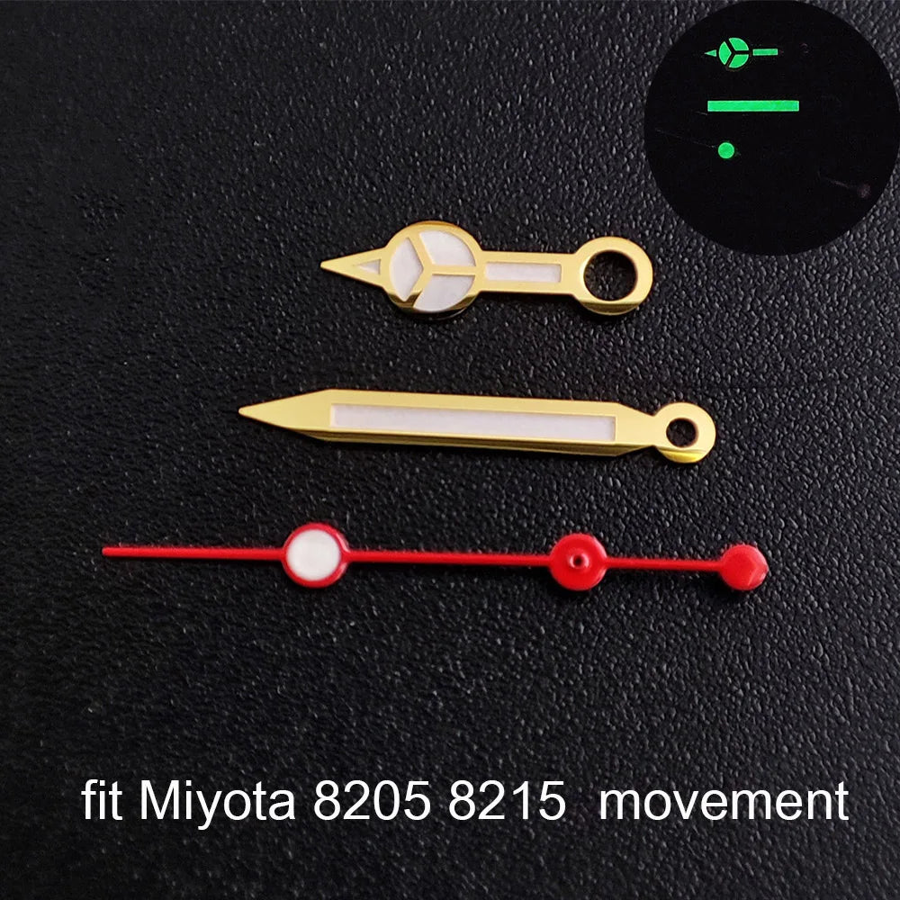 Green luminous watch hands compatible with NH35 NH36 ETA 2836 2824 Miyota 8205 8215 movements.