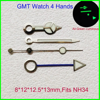 GMT Watch Hands Fit For NH34 NH35 NH36 Movement C3 Green Luminous Watches Parts
