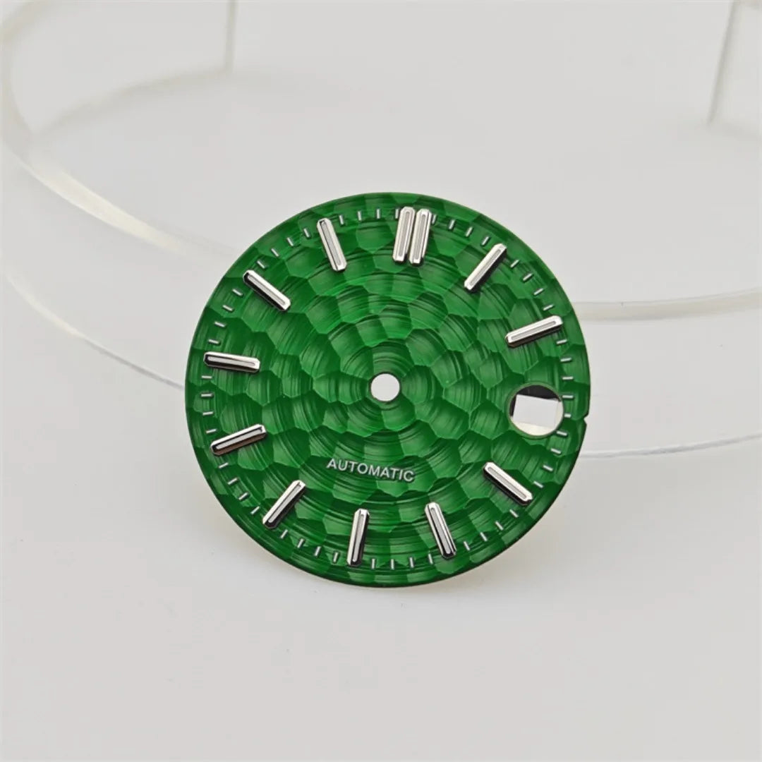 28.5mm Honeycomb Textured Surface Green Luminous Watch Dial for NH35 Movement
