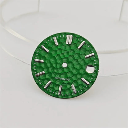 28.5mm Honeycomb Textured Surface Green Luminous Watch Dial for NH35 Movement