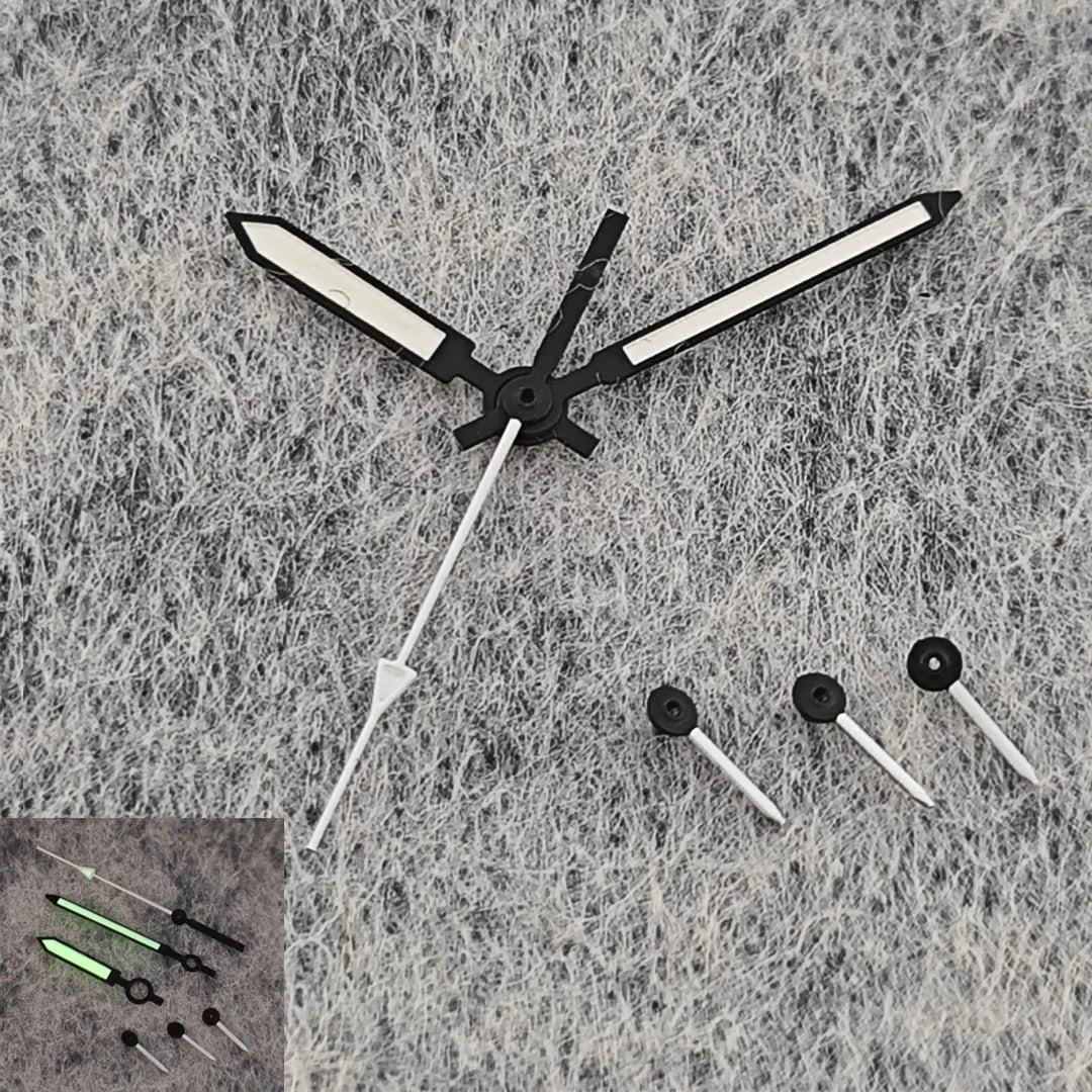 Modified 6 Hands Black White with Green Luminous Watch Hands for VK63 Movement