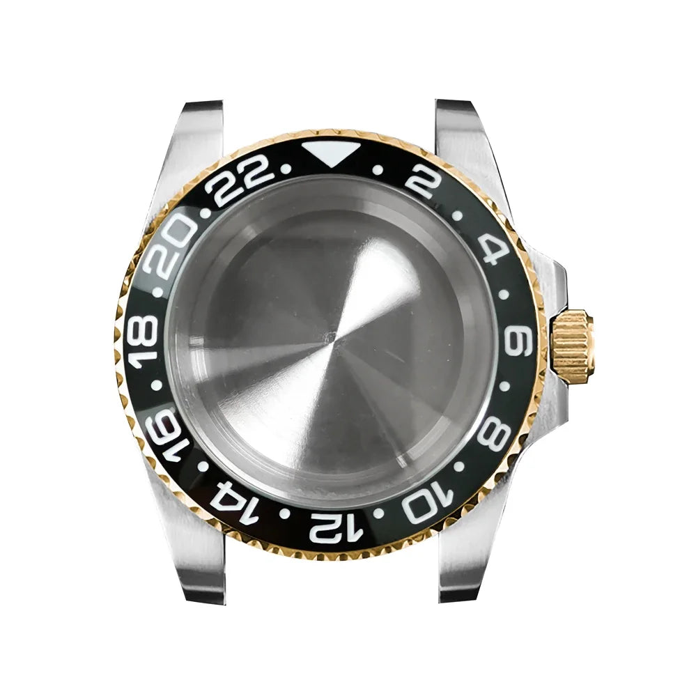 316L Watch Case 40mm Gold Edge Sapphire Flat Glass for NH35/ NH36 Modification