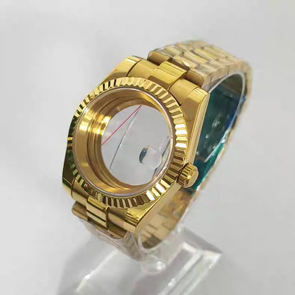 36/39mm Gold Classic Style Watch Case+Strap Jubilee Bracelet Fit NH35/NH36/4R