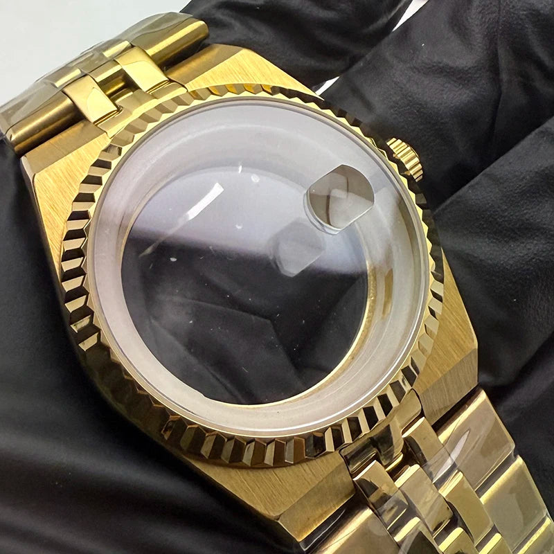 39.5mm Land-Dwellwe GOLD Case+Strap Sapphire Glass Luminou 33.8mm Dial Fit NH35
