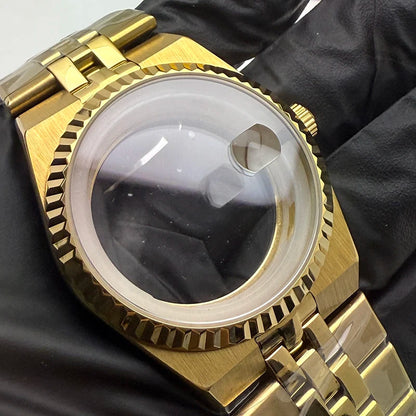 39.5mm Land-Dwellwe GOLD Case+Strap Sapphire Glass Luminou 33.8mm Dial Fit NH35