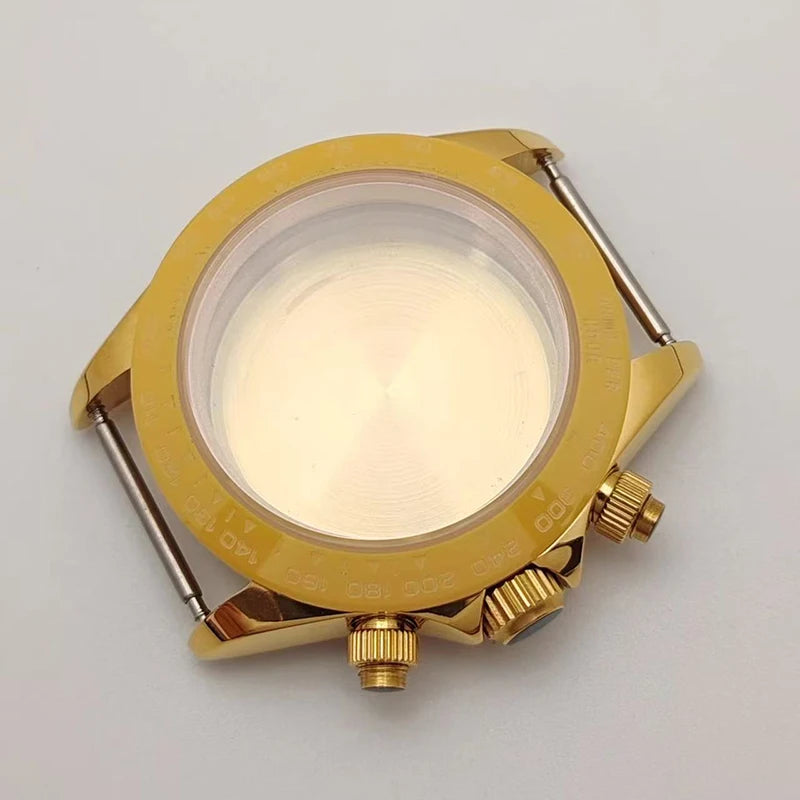 39mm Watch Case with Earth Gold Ceramic Bezel Compatible with VK63 Three-Eye
