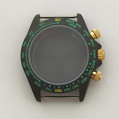 39mm Watch Case Black Green Gold Case with Sapphire Glass for VK63 Movement