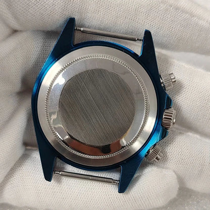 Steel 39mm VK63 PVD Blue Watch Case Sapphire Glass Ceramic/Steel Bezel Fit VK63