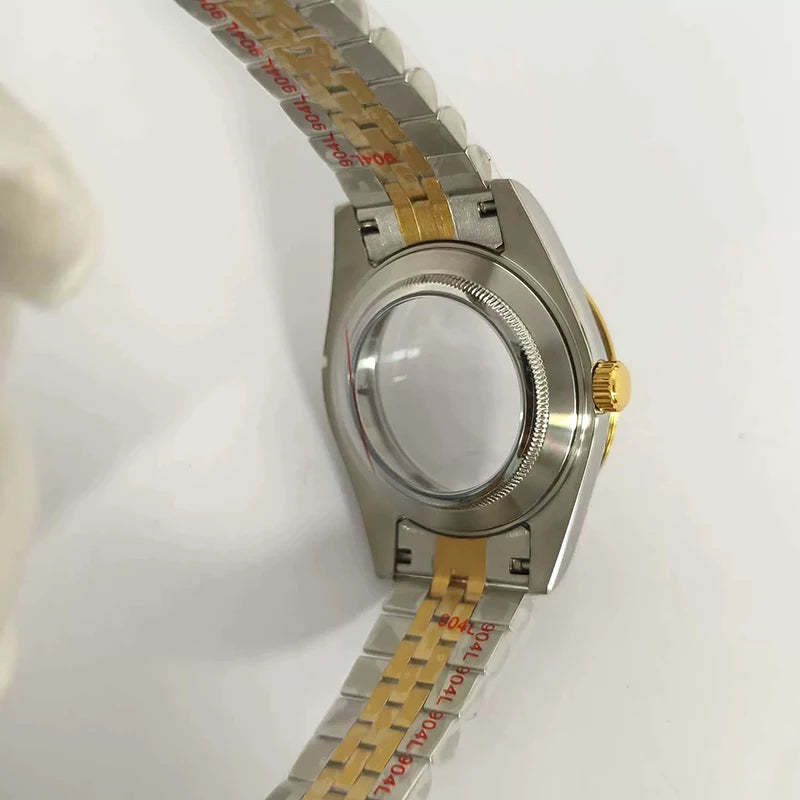 41mm Silver-Gold Classic Style Watch Case+Strap 28.5mm Dial Waterproof Fit 8285