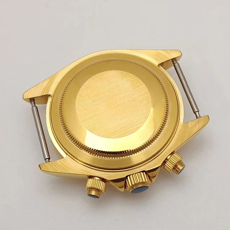 39mm Watch Case with Earth Gold Ceramic Bezel Compatible with VK63 Three-Eye