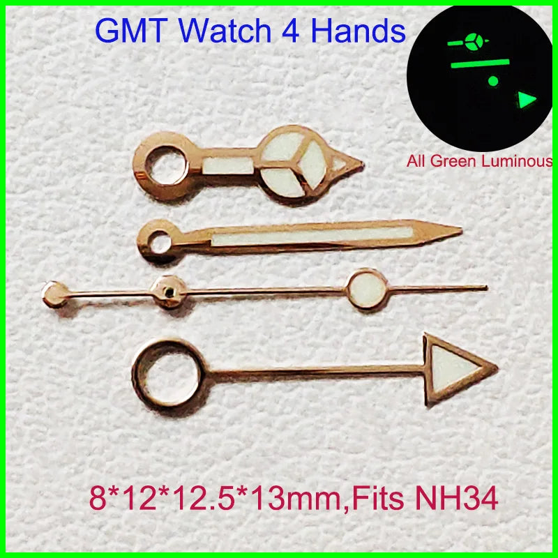 GMT Watch Hands Fit For NH34 NH35 NH36 Movement C3 Green Luminous Watches Parts