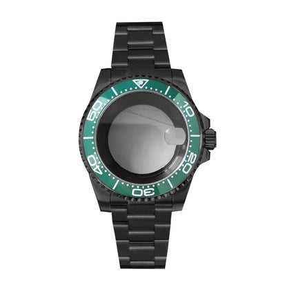 40MM Black Watch Case + Strap SUB Steel Case with Sapphire Crystal for NH35 NH36