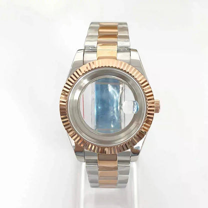 Steel 41mm Silver-RoseGold Classic Style Watch Case+Strap 28.5mm Dial Fit 8285