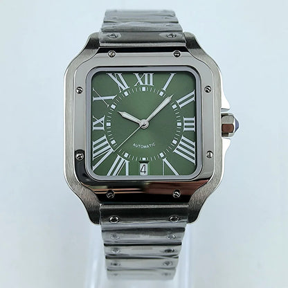 Square Roma Dial Watch Case Folding Buckle Square Case fit NH35 Movement