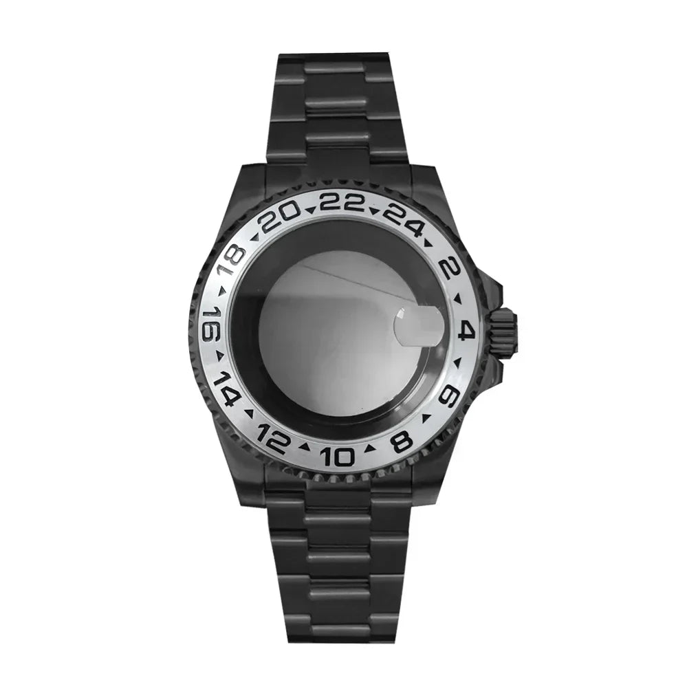 40MM Black Watch Case + Strap SUB Steel Case with Sapphire Crystal for NH35 NH36