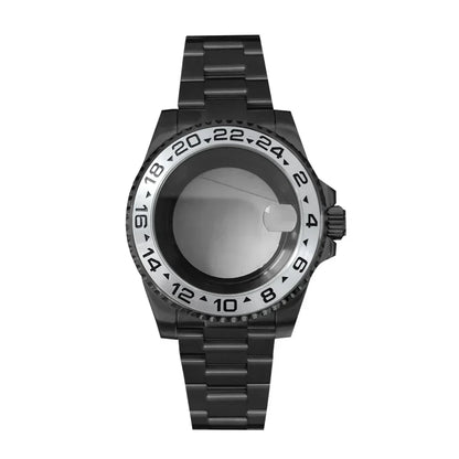 40MM Black Watch Case + Strap SUB Steel Case with Sapphire Crystal for NH35 NH36