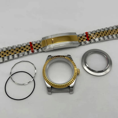 36/39mm Jubilee Strap Sapphire Magnifying Glass Steel Watch Case Fit NH35/NH36