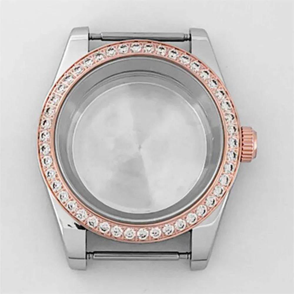 39mm Stainless Steel Diamond Sapphire Glass Watch Case for NH35 NH36 Movement