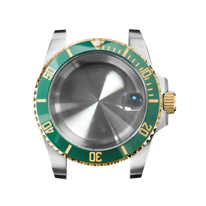 40mm Steel Gold Edge Watch Case Sapphire Date Magnifying Glass for NH35/NH36