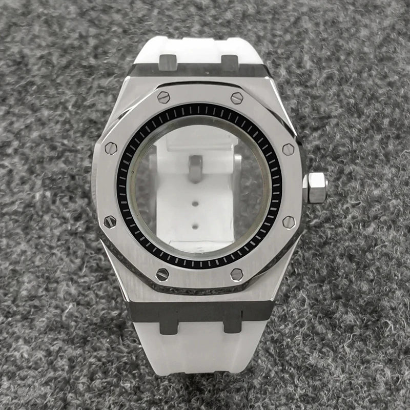 41mm 316L Steel Case+Strap+Ring Sapphire Glass Watch Case Fit NH35/NH36
