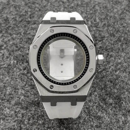 41mm 316L Steel Case+Strap+Ring Sapphire Glass Watch Case Fit NH35/NH36
