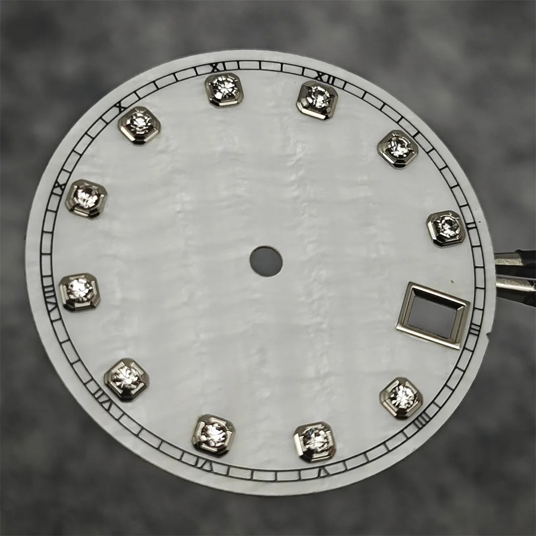 28.5mm Watch Dial / Hands Diamond Inlaid Shell of Pearl Surface for NH35 NH36