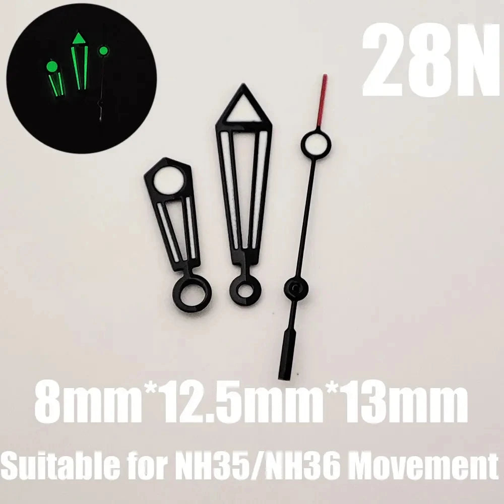 Green luminous watch hands, NH35, NH36, 72, 70, 4R, 7S, 27N-32N, watch