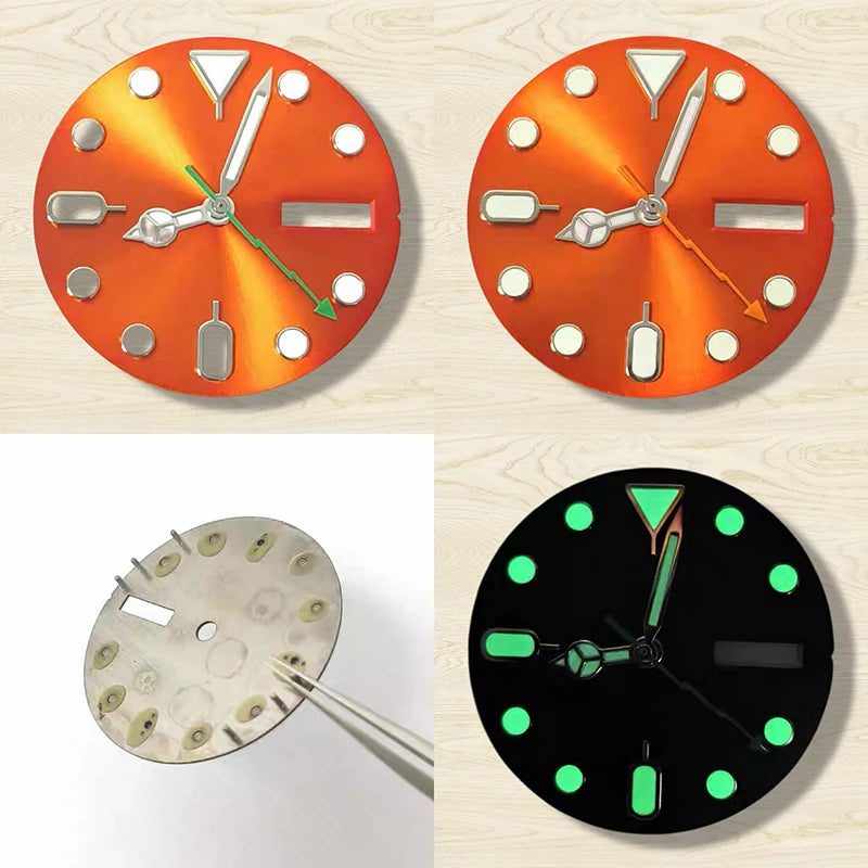 28.5mm Luminous Dual Calendar Sunburst Watch Dial with Lightning Hands Fit NH36