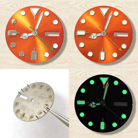 28.5mm Luminous Dual Calendar Sunburst Watch Dial with Lightning Hands Fit NH36
