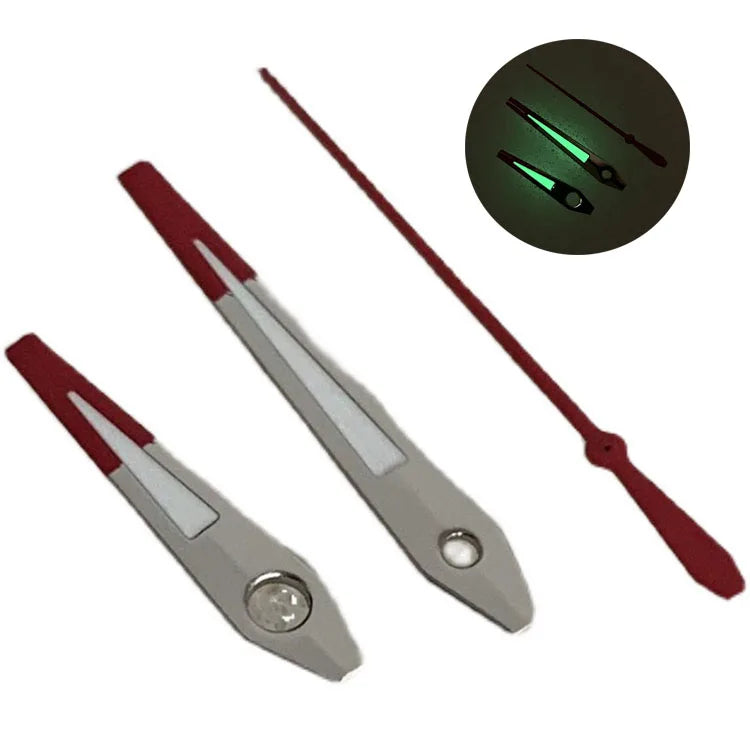 Silver Red Watch Hands for NH35 NH36 4R 7S Movement Green Luminous 3Pins Needles