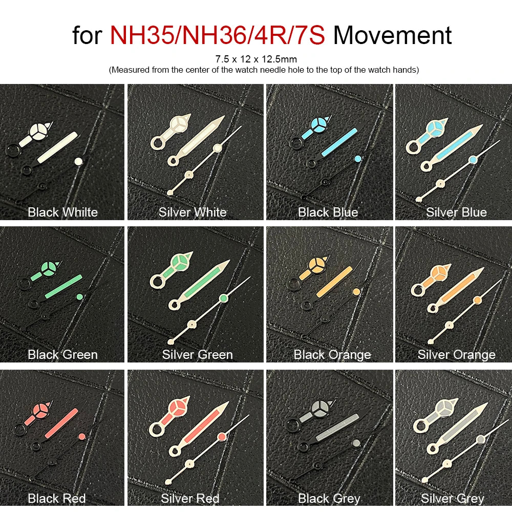 Multi-Color Watch Hands Green Luminous Fit for NH35 NH36 4R 7S Movement