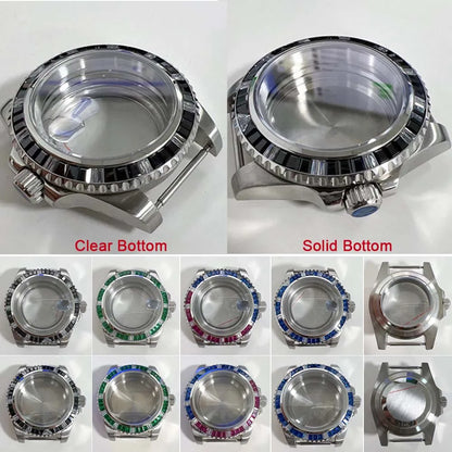 40mm Watch Case for NH35 NH36 Crystal Bezel Solid/Clear Bottom Sapphire Glass