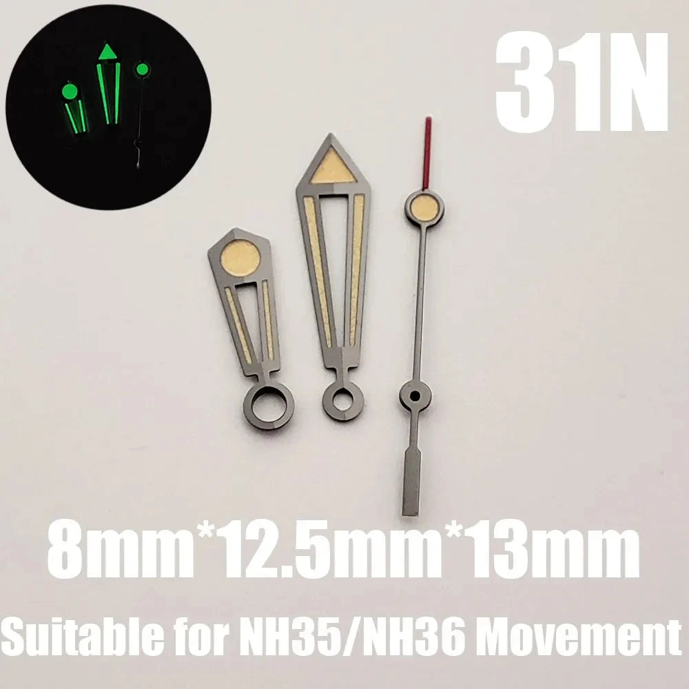 Green luminous watch hands, NH35, NH36, 72, 70, 4R, 7S, 27N-32N, watch