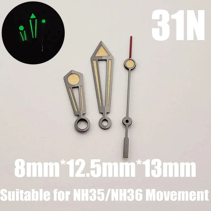 Green luminous watch hands, NH35, NH36, 72, 70, 4R, 7S, 27N-32N, watch
