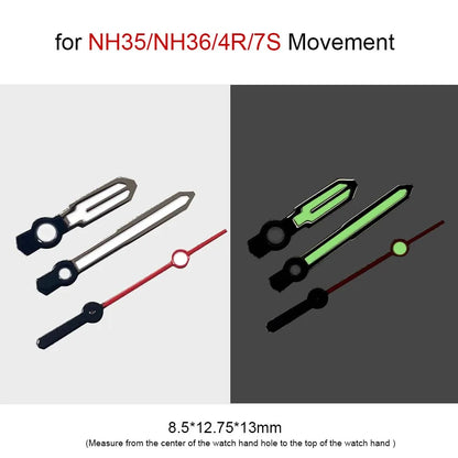 Black White Red Watch Hands 3 Colors Green Luminous Fits for NH35 NH36 4R 7S