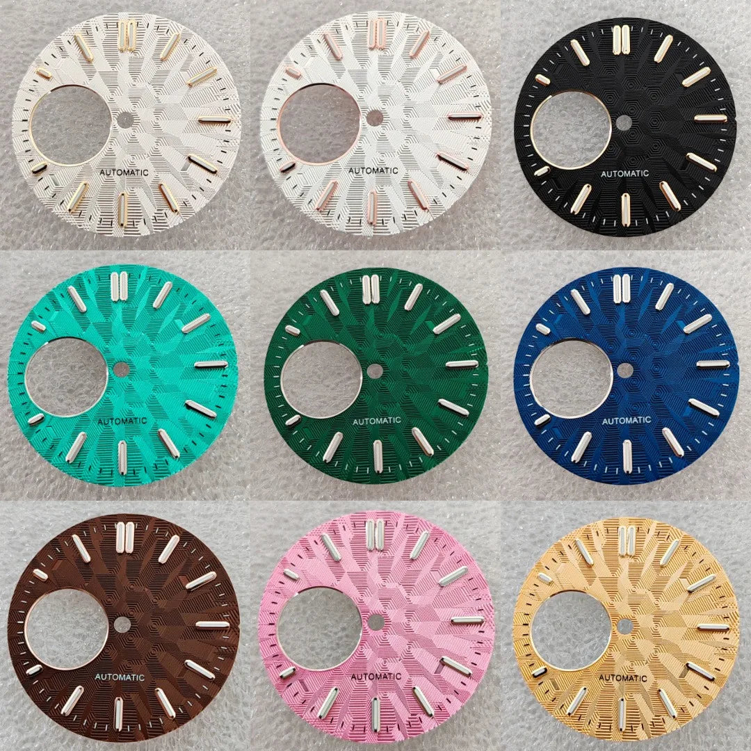 28.5mm Watch Dial Geometric Shapes Texture with Green Luminous for NH38 Movement