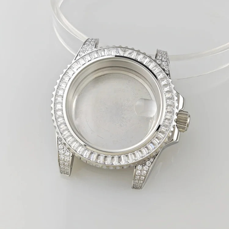 40.5mm Watch Case Set SUB Diamond Ring with Sapphire Glass for H35/NH36/NH34/4R35/4R35