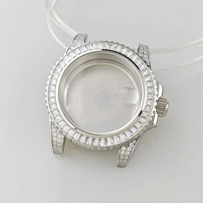 40.5mm Watch Case Set SUB Diamond Ring with Sapphire Glass for H35/NH36/NH34/4R35/4R35