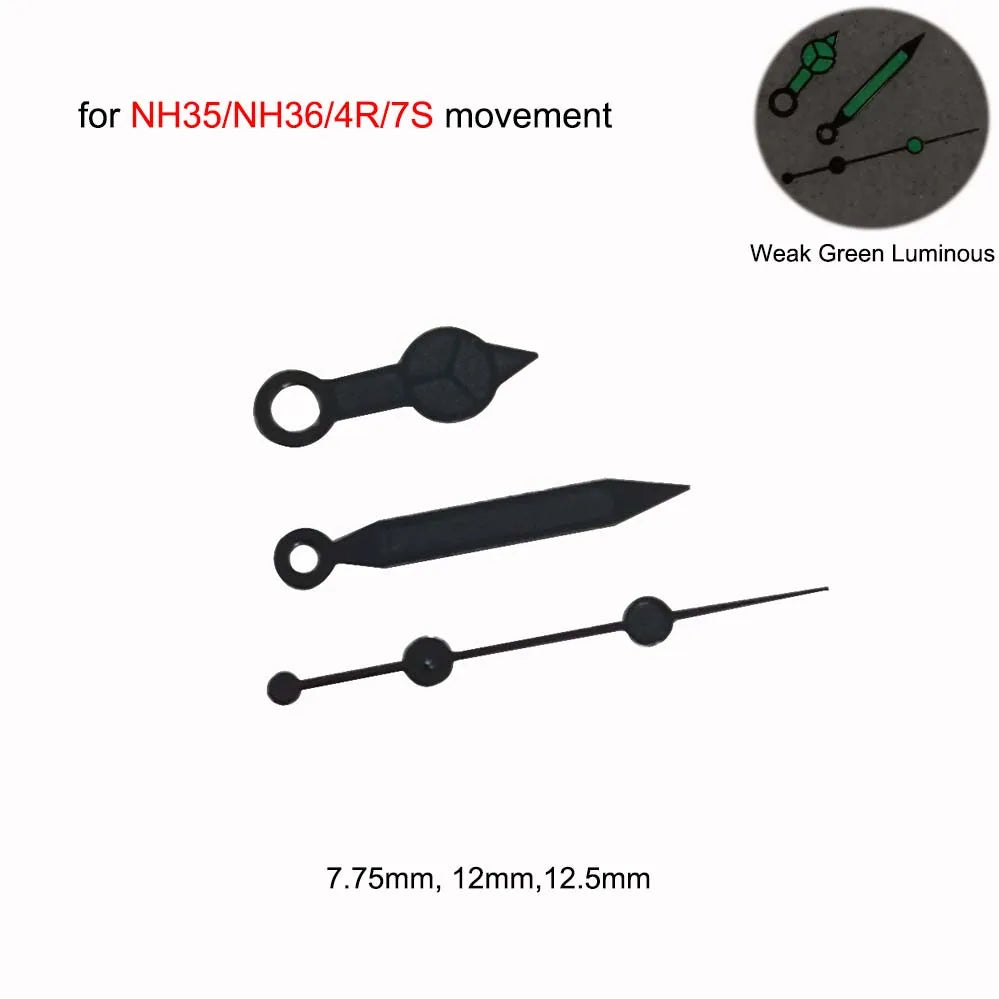 Black Watch Hands for NH35 NH36 4R 7S Movement 3Pins Weak Green Lunminouss