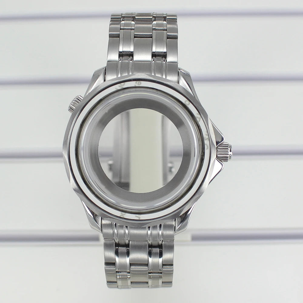 41mm Steel Watch Case Sapphire for Seamaster 300 NH35 NH36 NH38 Transparent Back