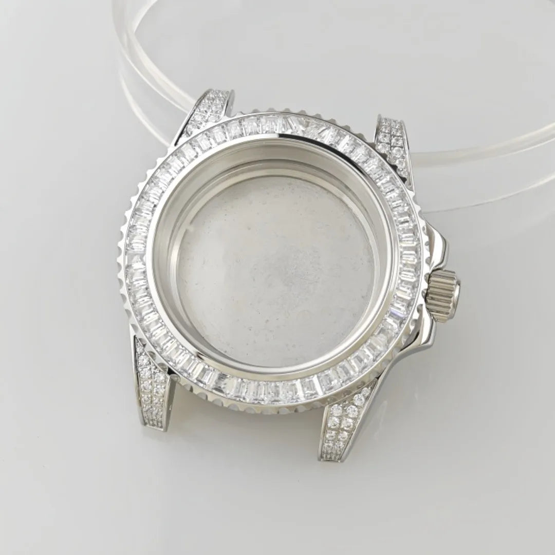 40.5mm Watch Case Set SUB Diamond Ring with Sapphire Glass for H35/NH36/NH34/4R35/4R35