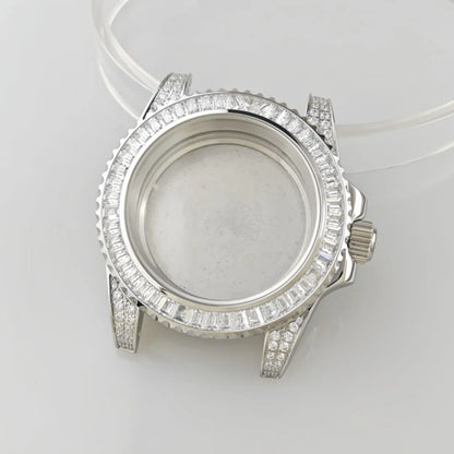 40.5mm Watch Case Set SUB Diamond Ring with Sapphire Glass for H35/NH36/NH34/4R35/4R35
