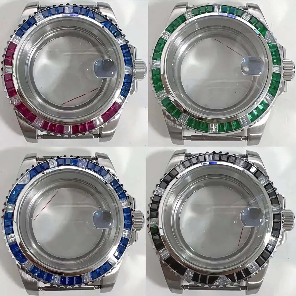 40mm Watch Case for NH35 NH36 Crystal Bezel Solid/Clear Bottom Sapphire Glass