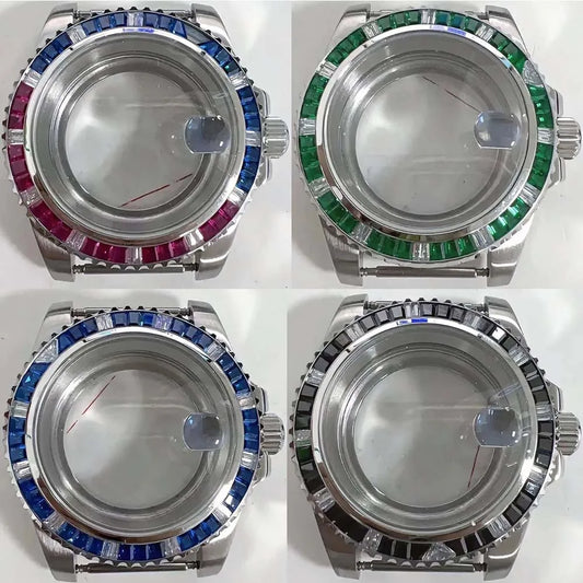 40mm Watch Case for NH35 NH36 Crystal Bezel Solid/Clear Bottom Sapphire Glass